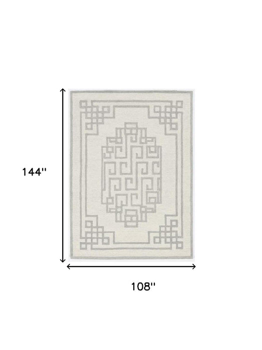 9' x 12' Hand Tufted Bordered Greek Key Indoor Area Rug - Ivory Gray