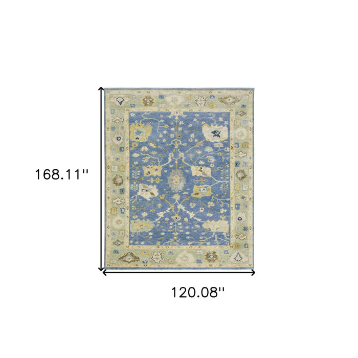 10' X 14' Wool Oriental Hand Knotted Area Rug With Fringe - Blue And Green