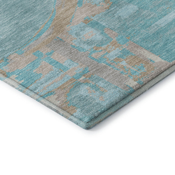 10' X 14' Geometric Washable Area Rug With UV Protection (667885) - Teal / Taupe / Beige