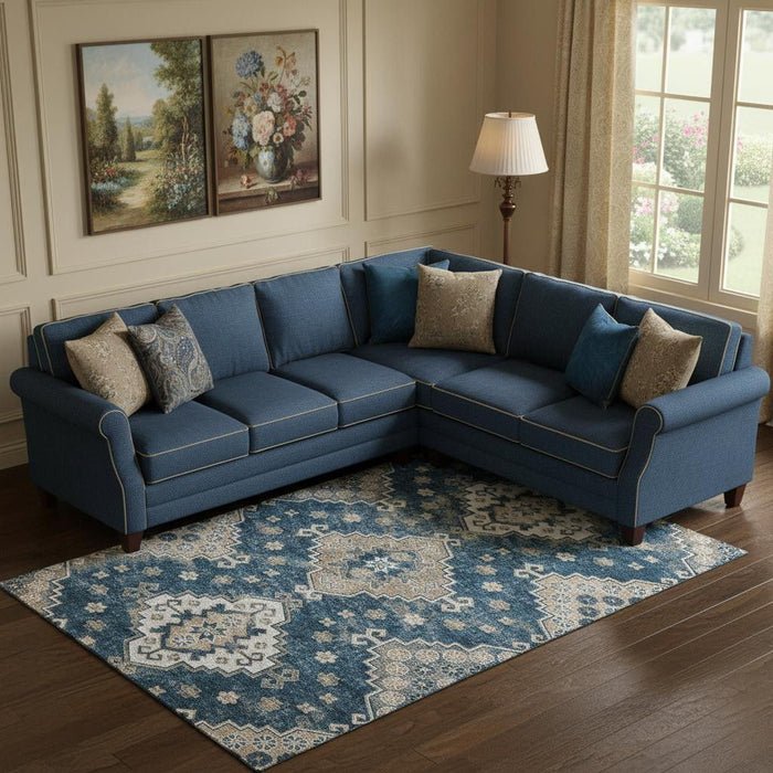 10' X 14' Medallion Washable Area Rug With UV Protection (667384) - Navy Blue / Ivory / Beige