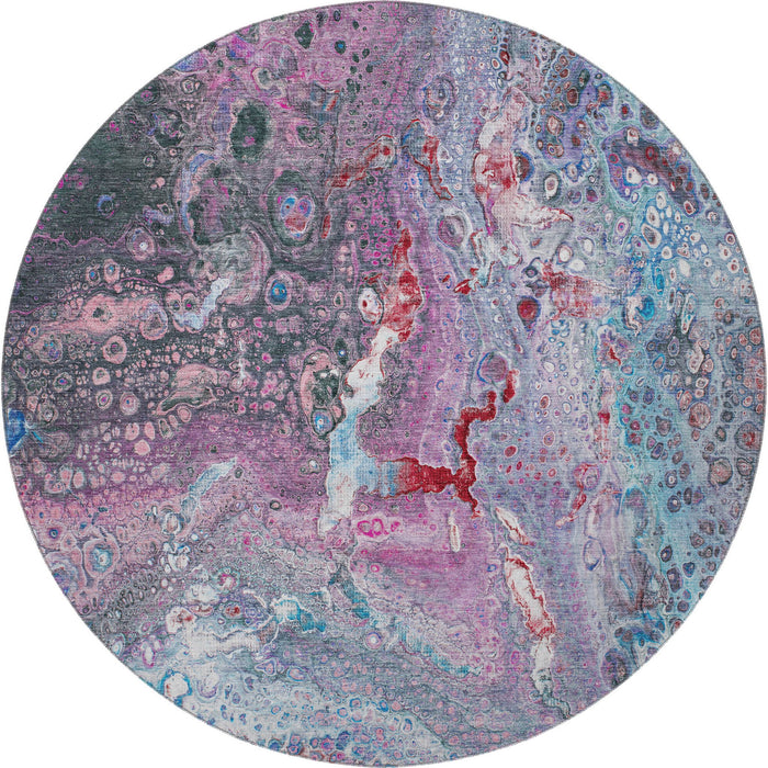 8' Abstract Washable Round Rug With UV Protection (650419) - Blue / Pink / Purple