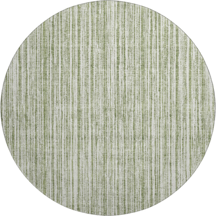 8' Striped Washable Round Rug With UV Protection - Green And Ivory