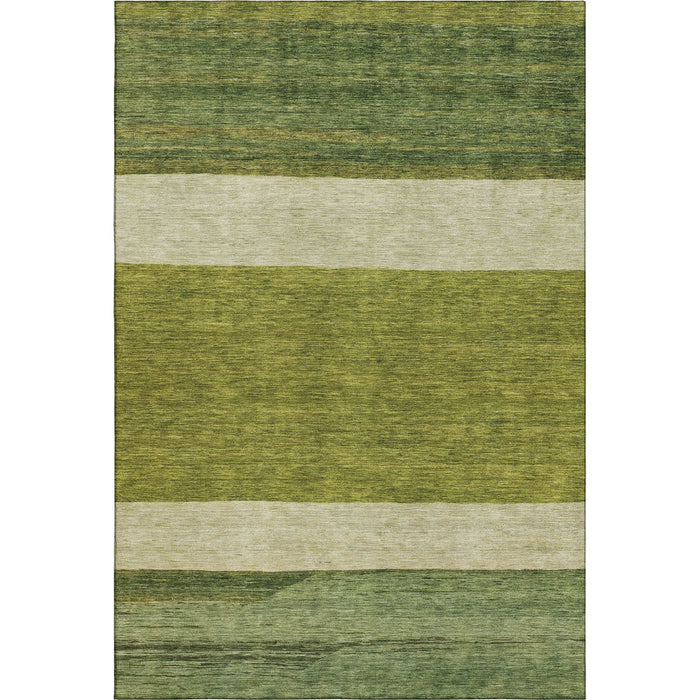 10' X 14' Striped Washable Area Rug With UV Protection (695126) - Olive Green / Ivory