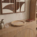 Meridian Furniture Lysander sandstone tray in sand color, rectangular tray with raised sides, ideal for serving or decor.