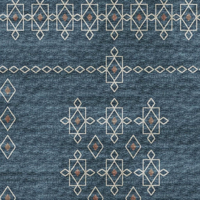 10' X 14' Tribal Washable Area Rug With UV Protection (644808) - Blue / Rust / Ivory