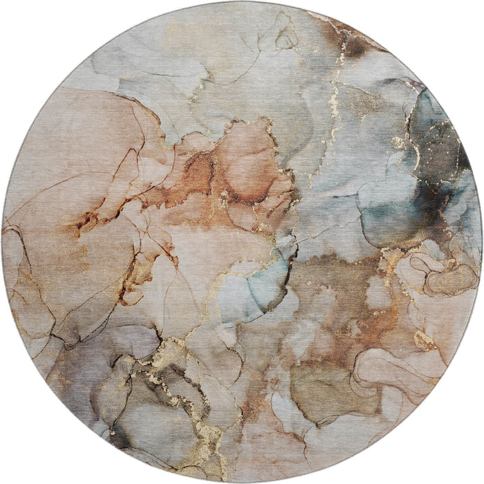 8' Abstract Washable Round Rug With UV Protection (647287) - Beige / Gray / Ivory