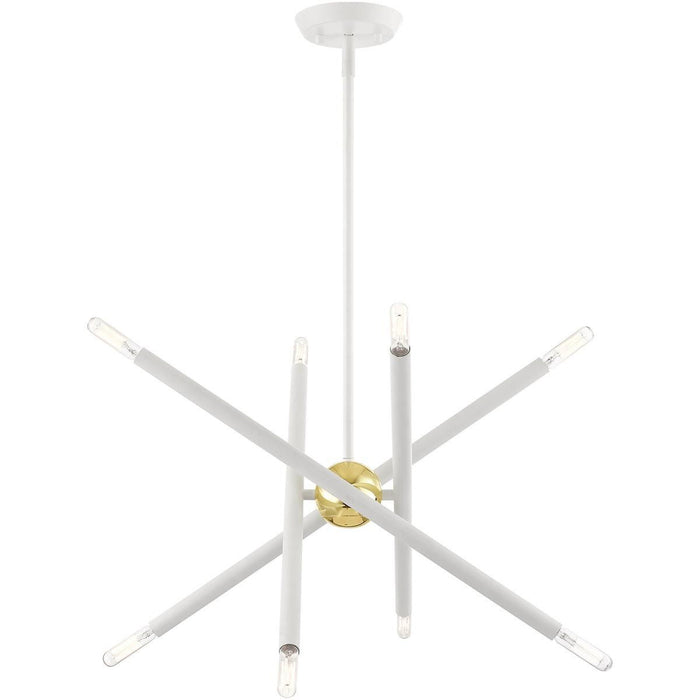 Eight Light Dimmable Chandelier With Shades - White