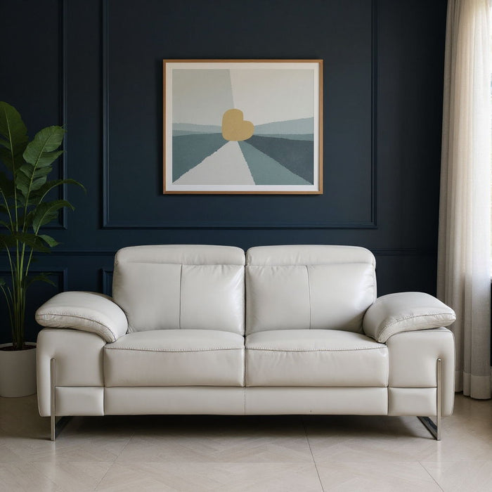 Genuine Leather Love Seat - Light Gray / Silver
