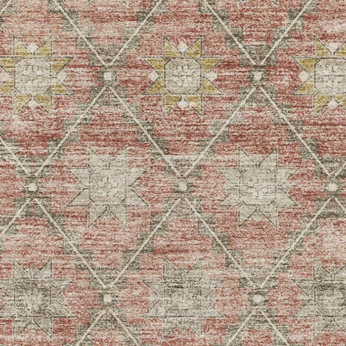 10' X 14' Geometric Washable Area Rug With UV Protection (706049) - Terra Cotta / Beige
