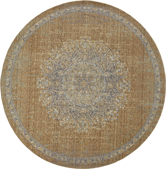 9' Machine Woven Floral Medallion Round Indoor Area Rug - Coffee Brown