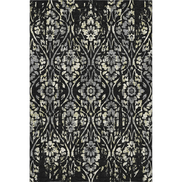 10' X 14' Floral Washable Area Rug With UV Protection (669030) - Black / Gray / Beige