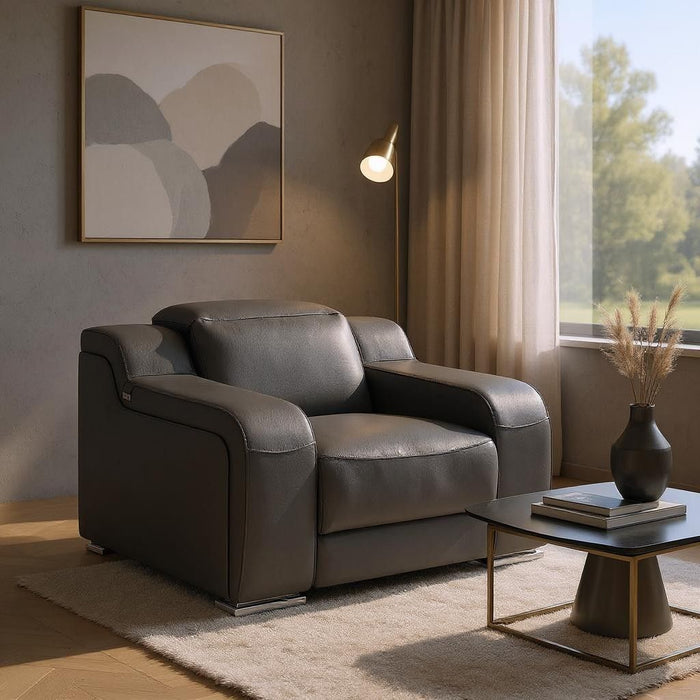 Italian Leather Wall Hugger Recliner With USB - Dark Gray