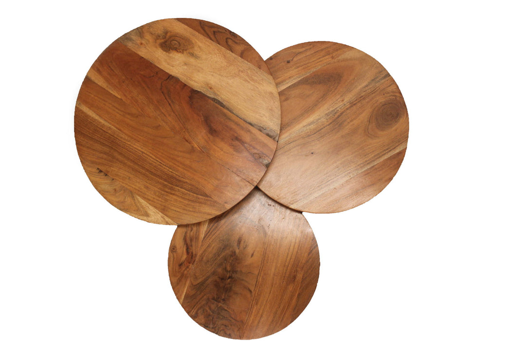 Solid Wood Round Distressed Coffee Table - Black And Natural Brown
