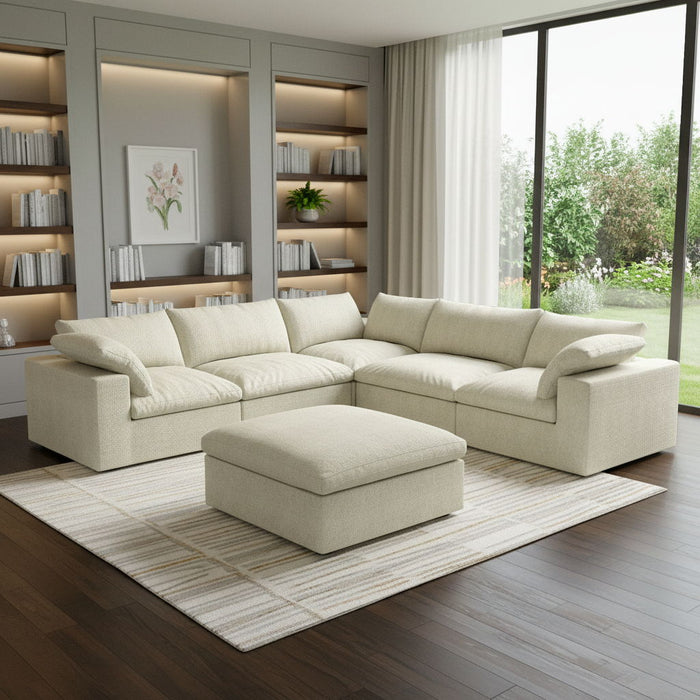 Blend Modular L Shaped Six Piece Sofa Chaise Sectional - Khaki