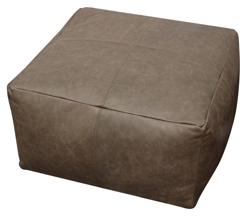 Brown Distressed Leather Pouf Ottoman - Gray