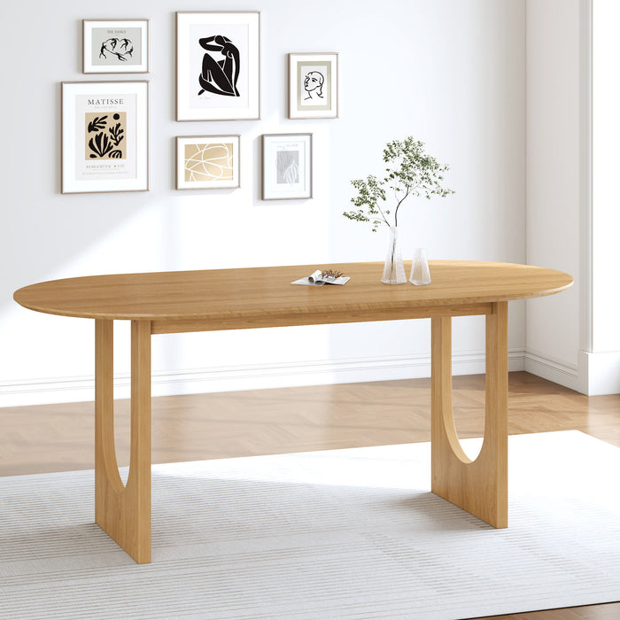 Solid Wood Mirrored Double Pedestal Base Oval Dining Table - Natural