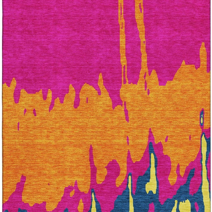 10' X 14' Abstract Washable Area Rug With UV Protection (676146) - Pink / Orange / Blue / Lime Green