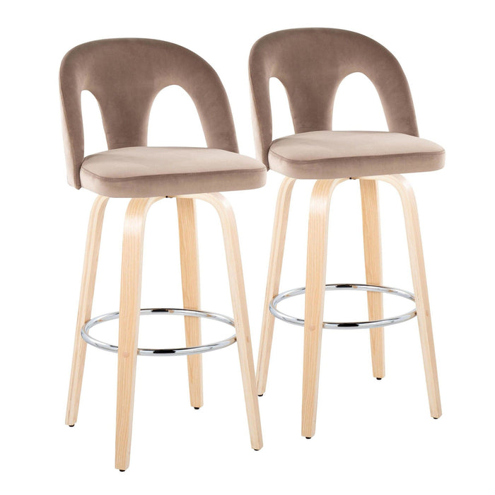 Ava - Upholstered Fixed-Height Barstool (Set of 2) - Natural Wood Base