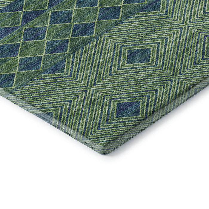 10' X 14' Geometric Washable Area Rug With UV Protection (644766) - Green / Navy Blue