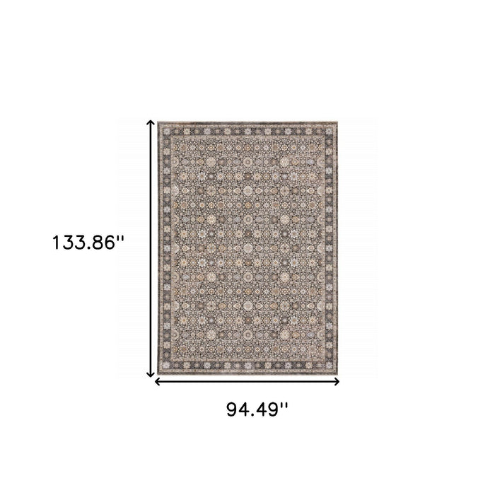 8' x 11' Oriental Power Loom Stain Resistant Area Rug With Fringe - Gray And Ivory