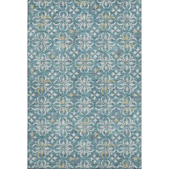 10' X 14' Floral Washable Area Rug With UV Protection (673975) - Teal / Ivory