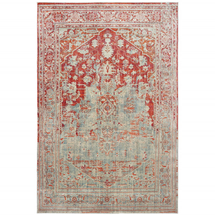 10' x 13' Oriental Power Loom Stain Resistant Area Rug - Gray And Orange