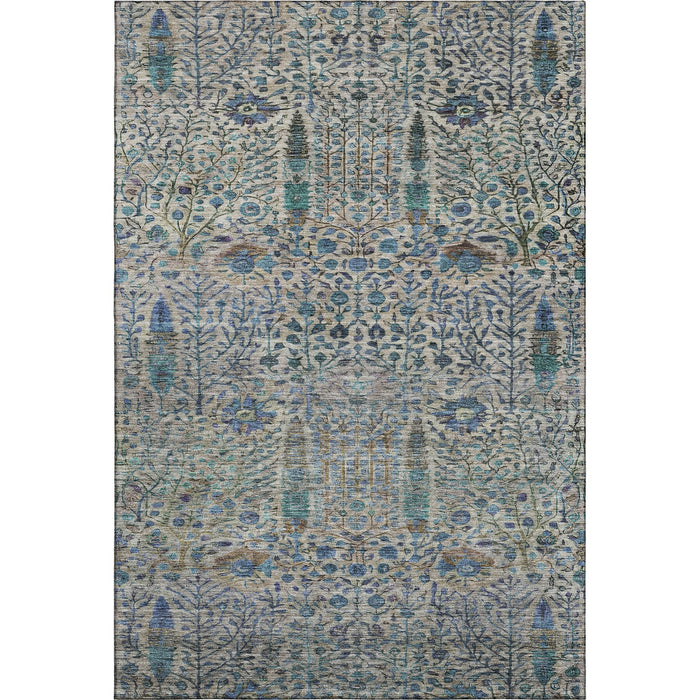 10' X 14' Floral Vines Washable Area Rug With UV Protection (716599) - Brown / Teal