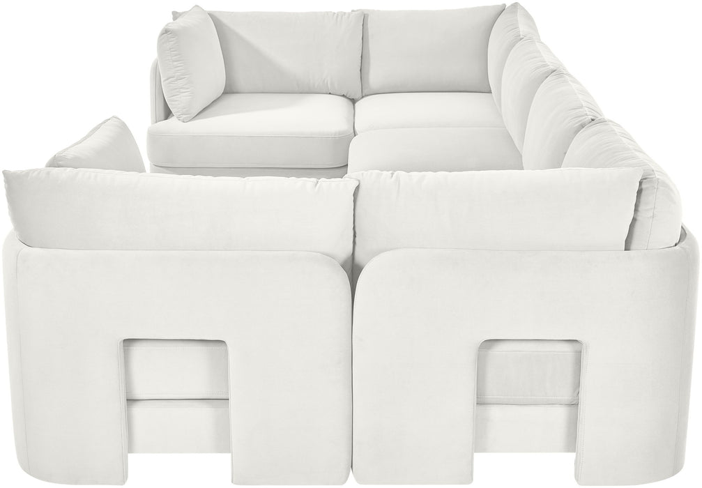 Meridian Furniture Hammond velvet performance fabric 6-piece U-shaped sectional sofa with plush cushions and modern design.