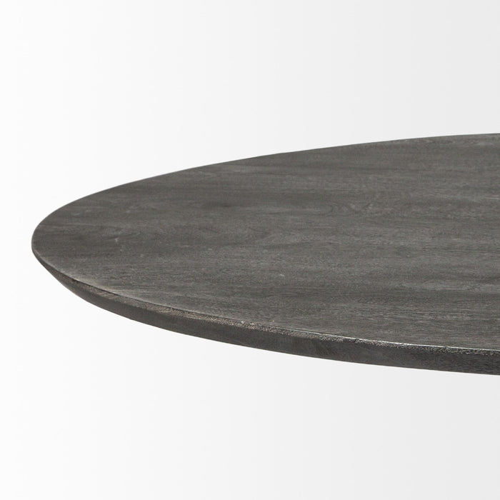 54" Rounded Solid Wood And Metal Pedestal Base Dining Table - Gray