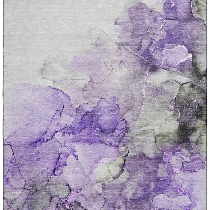 9' X 12' Abstract Washable Area Rug With UV Protection (647313) - Purple / Gray / Ivory