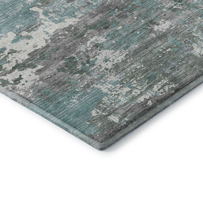 10' X 14' Abstract Washable Area Rug With UV Protection (693438) - Pale Aqua / Ivory / Gray