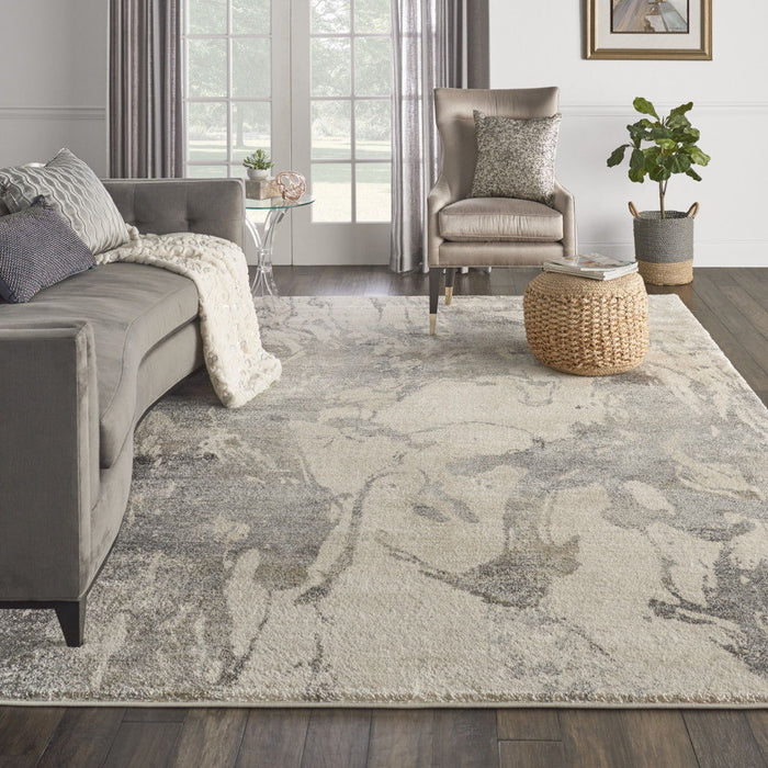 8' X 11' Abstract Distressed Area Rug - Cream And Gray