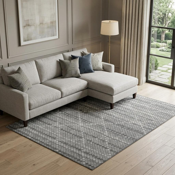 10' X 14' Geometric Washable Area Rug With UV Protection (693690) - Gray / Silver / Charcoal