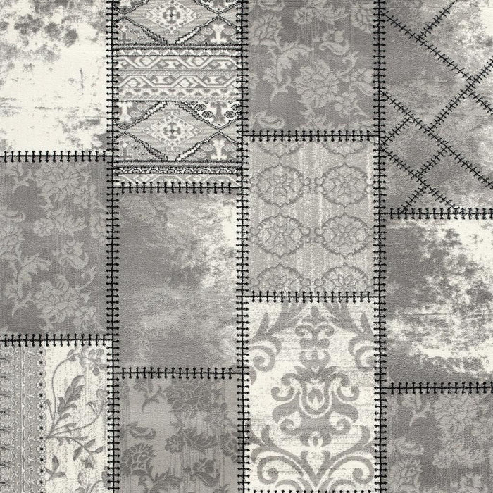 4' X 6' Damask Washable Area Rug (487579) - Gray / Ivory