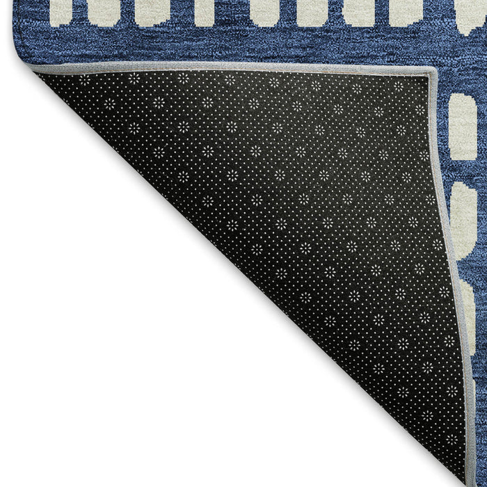 10' X 14' Geometric Washable Area Rug With UV Protection (676284) - Navy Blue / Ivory
