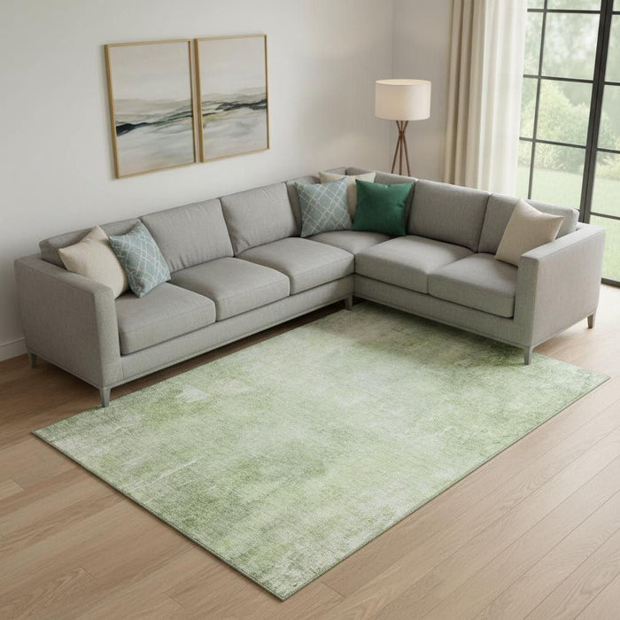 10' X 14' Abstract Washable Area Rug With UV Protection (705785) - Artichoke Green / Ivory
