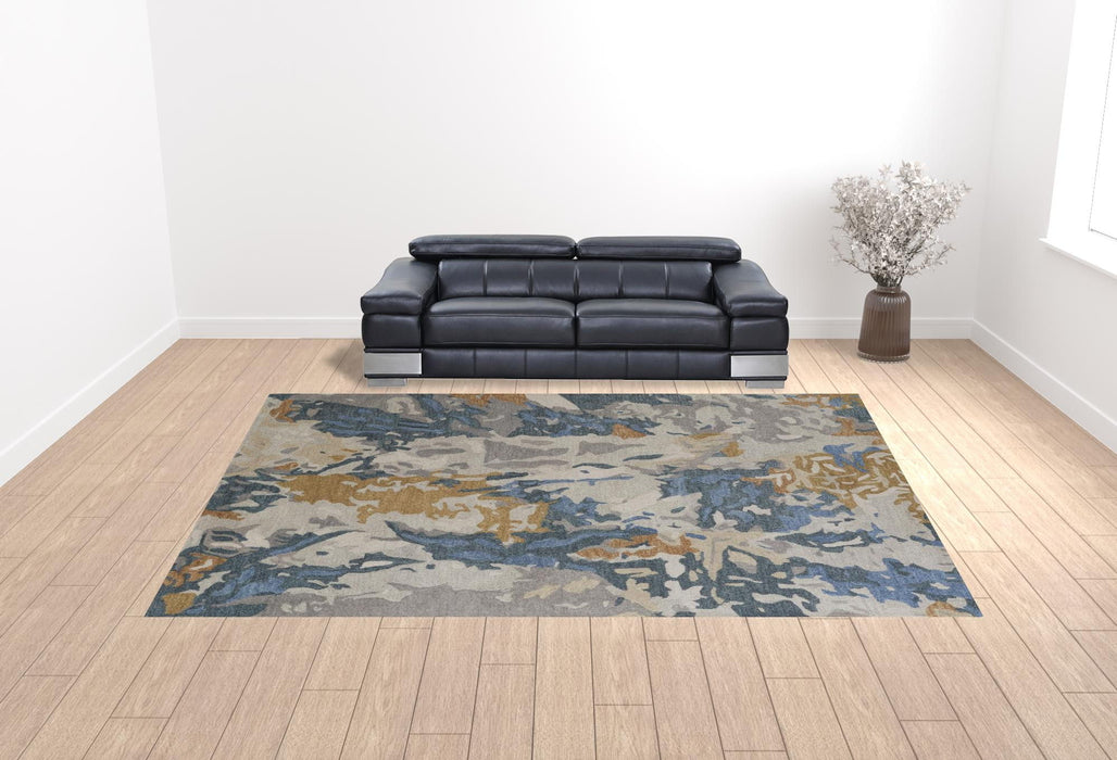 12' x 15' Wool Abstract Tufted Handmade Area Rug - Gray Blue And Gold