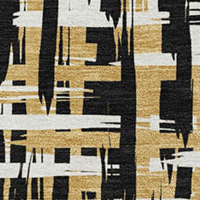10' X 14' Abstract Geometric Washable Area Rug With UV Protection (683033) - Black / Ivory / Gold