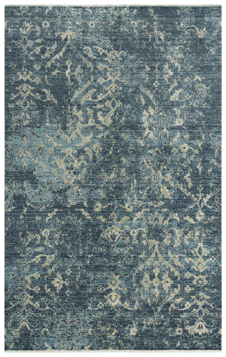 8' X 10' Wool Oriental Hand Carved Handmade Area Rug (747996) - Blue / Gray / Ivory