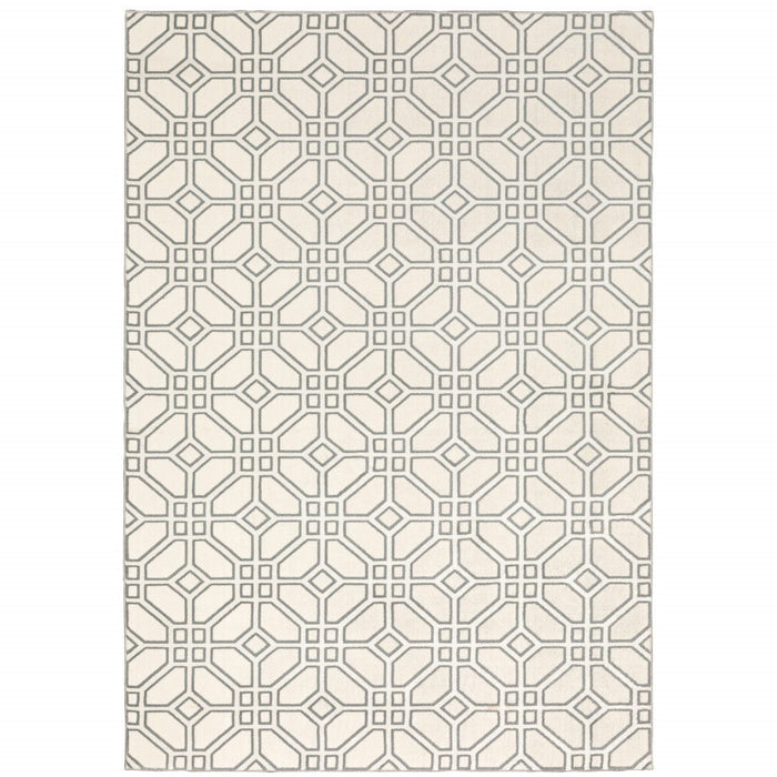9.8' x 12.8' Geometric Power Loom Stain Resistant Area Rug - Ivory And Grey