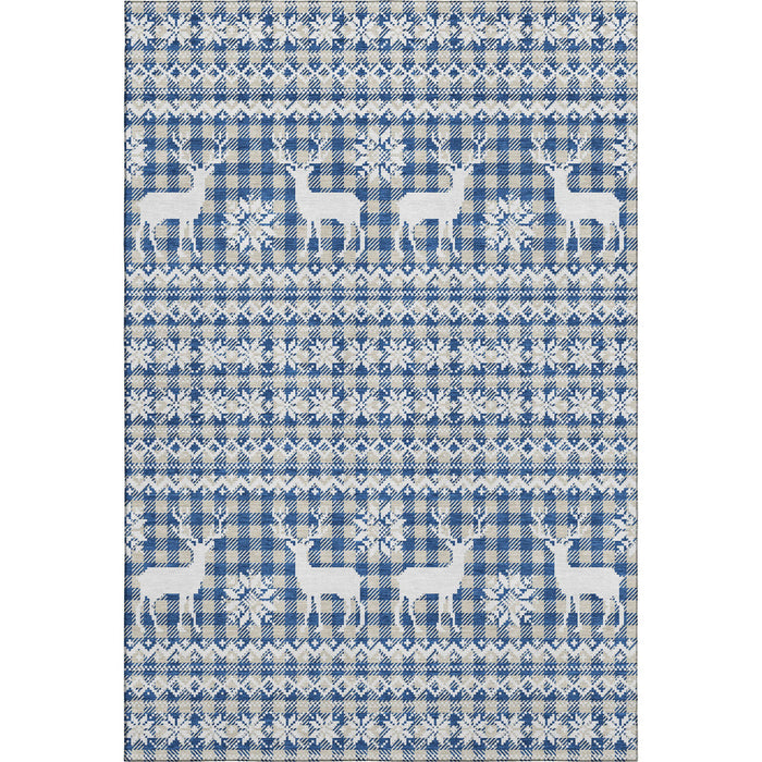 10' X 14' Abstract Geometric Washable Area Rug With UV Protection (701990) - Navy Blue / Beige / Ivory