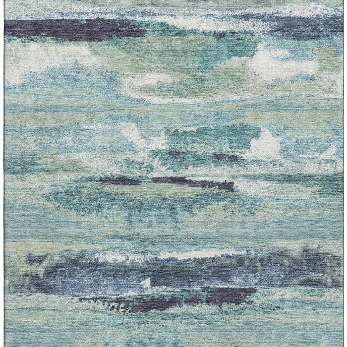 10' X 14' Abstract Washable Area Rug With UV Protection (674982) - Artichoke Green / Teal / Ivory