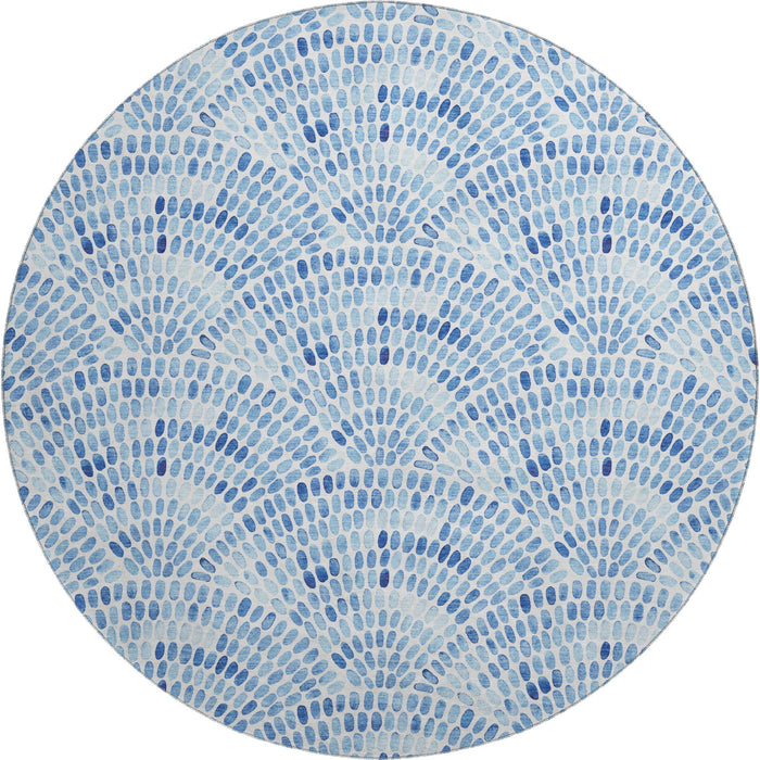 8' Geometric Washable Round Rug With UV Protection (645855) - Blue / Ivory