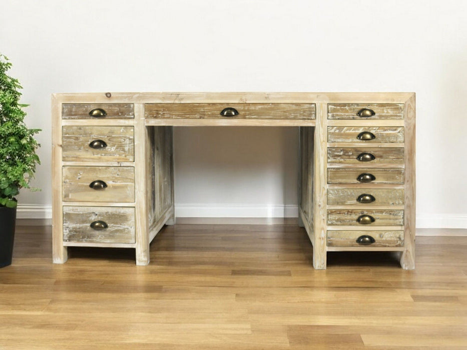 Solid Wood Writing Desk With Twelve Drawers - Brown