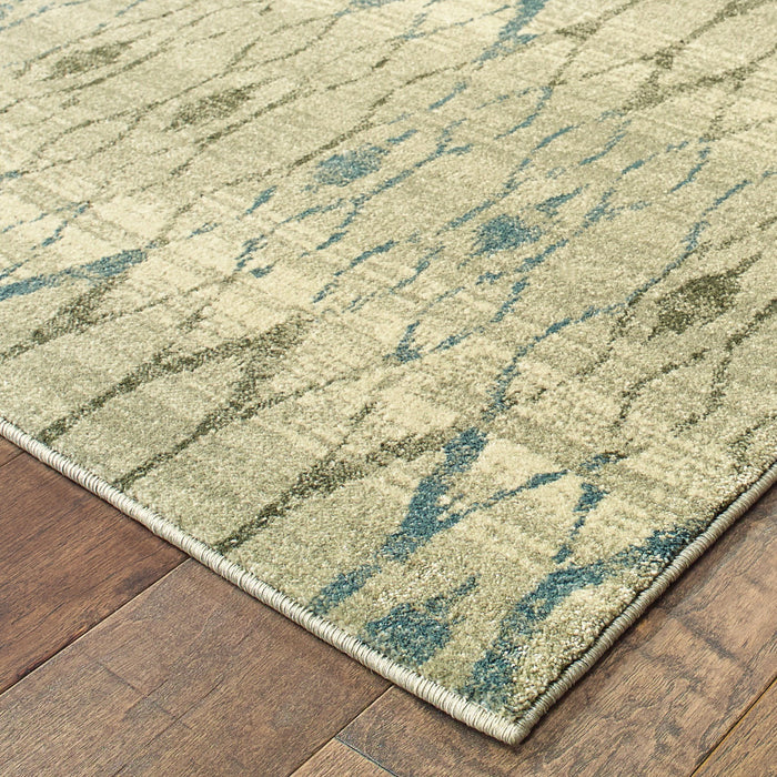 10' X 13' Geometric Distressed Area Rug - Blue / Ivory