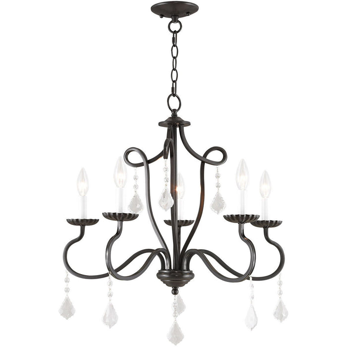 Five Light Dimmable Chandelier With Shades - Bronze