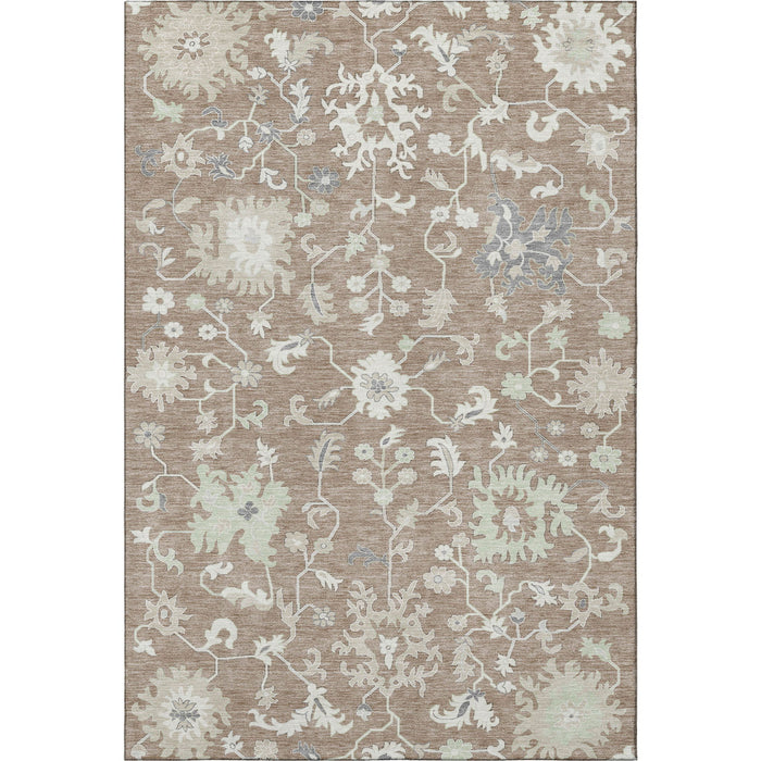 10' X 14' Floral Washable Area Rug With UV Protection (705929) - Taupe / Ivory / Gray