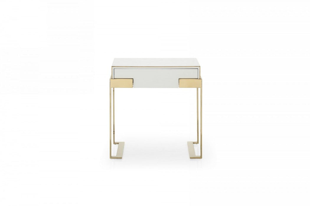 One Drawer Nightstand - Champagne Gold And White
