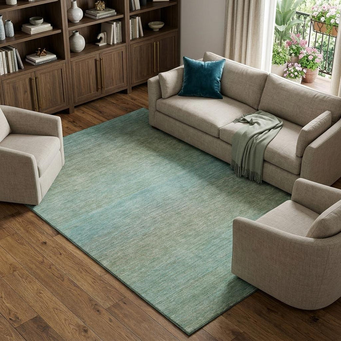 10' X 14' Striped Washable Area Rug With UV Protection (692793) - Teal / Taupe