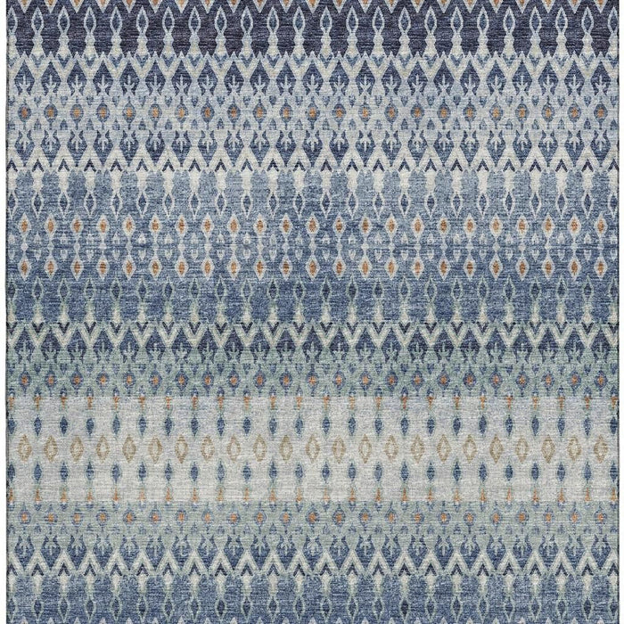 9' X 12' Tribal Distressed Washable Area Rug With UV Protection (643808) - Aqua / Gray / Orange